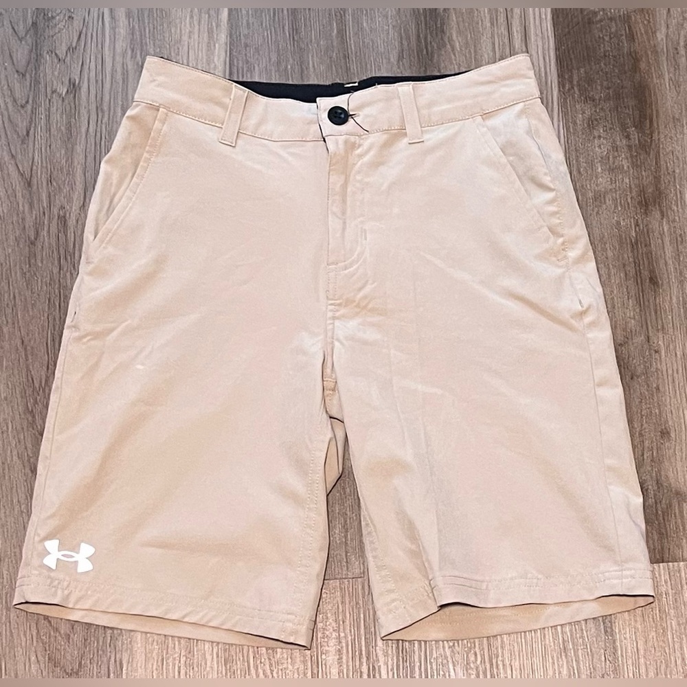 Under Armour Boys' Golf Shorts in Light Tan Color